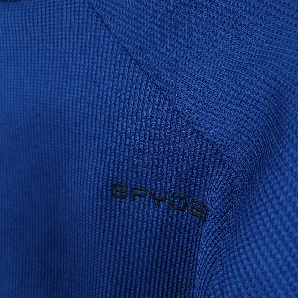 Spyder Mens Blue Black Quarter Zip Waffle Knit Fleece Pullover Jacket 229517 M